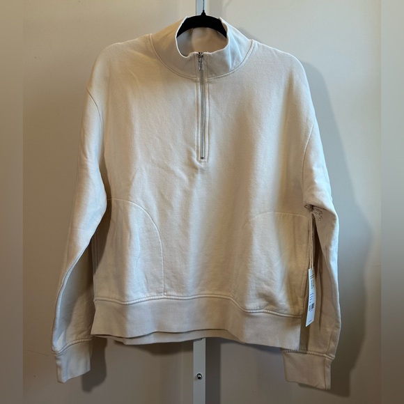 NEW MATE the Label Organic Fleece Half-Zip Sweatshirt — Bone • NWT • Size S - Picture 3 of 13